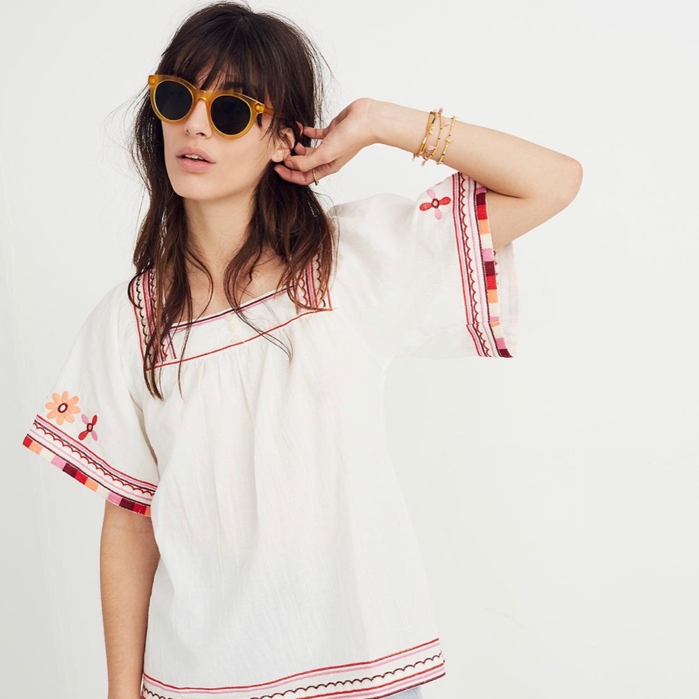 Madewell embroidered sand blossom top